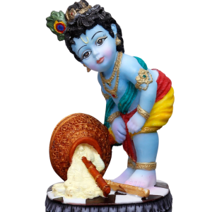Sri Krishna Culture `Krishna Idol with Maakhan Pot Bending Pose (Height-12) – Hindu God and Goddess Idol/Statue/Murti/Figurine-Polyster Resin-Multicolour