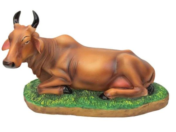 New Large Kneeling Cow (Single)-Brown Colour,Height-7 Inches,God Idols/Statue/Figuirnes,Material-Polyresin & Marble,Made in India