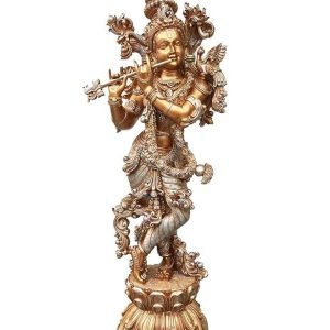 New Extra Large Full Carving Krishna 4D- Copper Finish,Height-30 Inches,God Idols/Statue/Figuirnes,Material-Polyresin & Marble,Made in India