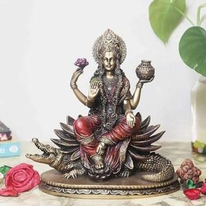 SrI Krishna CULTURE Polyresin and Marble Ganga MATA Murti On Makra with Base -7.5 inches (Multicolour)