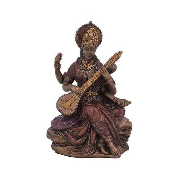 Sri Krishna Culture-Regular Saraswati Idol,Statue,Murti (Size 8cm x 5cm)-Home Décor Diwali Murti-Coloured Finish