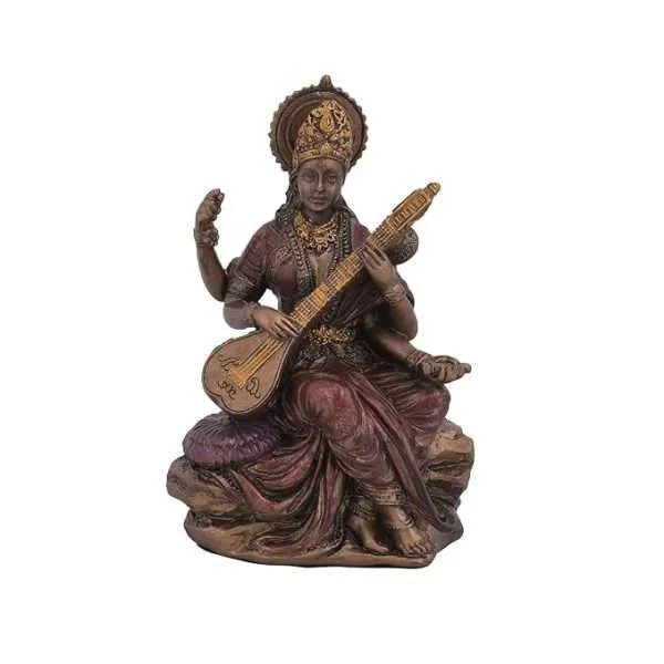 Sri Krishna Culture-Regular Saraswati Idol,Statue,Murti (Size 8cm x 5cm)-Home Décor Diwali Murti-Coloured Finish