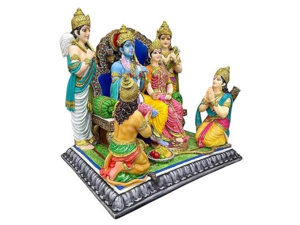 SrI Krishna Culture Hand Carved Ram Darbar Murti/Statue/Idol,Ram Sita Laxman Hanuman Bharat Shatrughan Height-13.5 Inches,Material-Resin( Multicolour) - Image 2