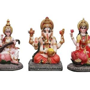 Sri Krishna Culture-Lakshmi, Ganesh and Saraswati Ji Murti Combo-Height-5.5″-Hindu God/Goddess Idol