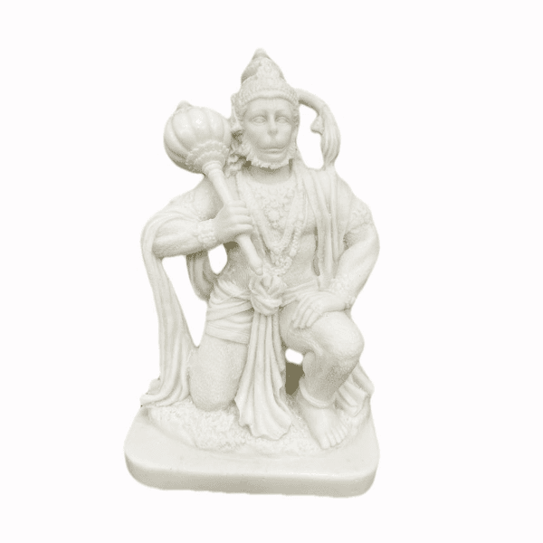 SrI Krishna CULTURE-New Big Beautiful Hanuman Kneeling Pose for Home Decoration-Height-8 inches-Glossy White Finish-Marble