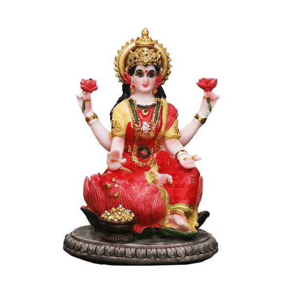 Sri Krishna Culture-Laxmi Ji Murti Sitting Pose-Hindu God and Goddess Idol/Statue/Murti/Figurine-Height-5.5"-Polyster Resin-Multicolour