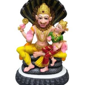 Sri Krishna Culture-Large Narsimha Dev Murti with Laxmi Ji On Lap-Hindu God and Goddess Idol/Statue/Murti/Figurine-Height-20-Polyster Resin-Multicolour