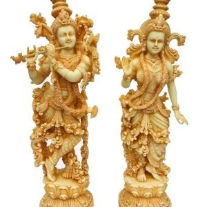 New 4D Full Carved Radha Krishna Pair Murti/Idol/Statue- Coloured,Height-15 Inches, Material-Polyresin & Marble, Made in India