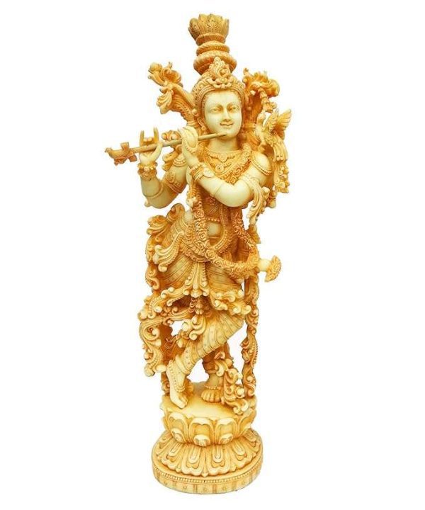 New 4D Full Carved Krishna Murti/Idol/Statue-Coloured,Height-15 Inches,Material-Polyresin & Marble,Made in India