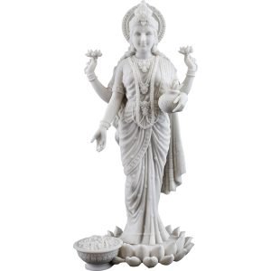 SrI Krishna CULTURE-New Big Beautiful Standing Laxmi On Lotus for Home Decoration-Height-10.5 inches-Glossy White Finish-Marble