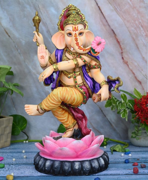 Sri Krishna Culture-New Very Large Beautiful Dancing Ganesh for Home Decoration-Height-20 Inches-Multicoloured-Resin