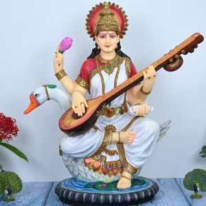 Sri Krishna Culture-New Large Sitting Saraswati Playing Sitar -Multicoloured-Height-25 Inches