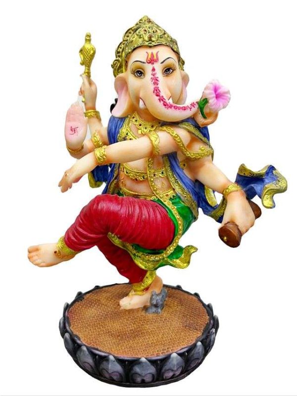 Sri Krishna Culture-New Large Beautiful Dancing Ganesh for Home Decoration-Multicolour-Resin-Height-8 Inches