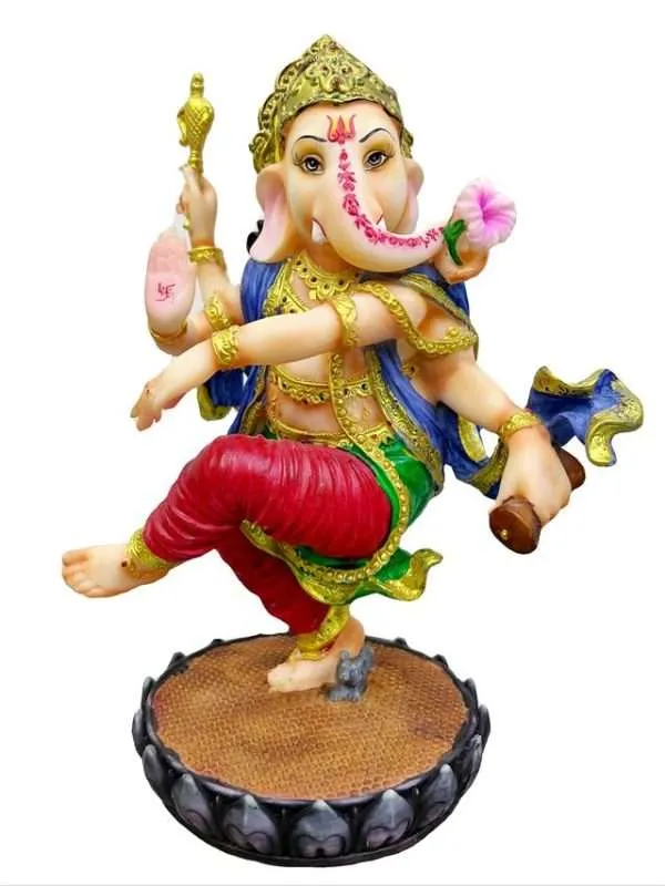 Sri Krishna Culture-New Large Beautiful Dancing Ganesh for Home Decoration-Multicolour-Resin-Height-8 Inches