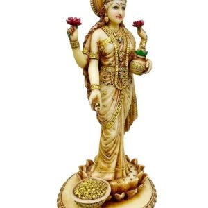 Sri Krishna Culture-New Big Beautiful Standing Laxmi -Height 10.5 Inches-Ivory Antique Finish-Resin for Home Decoration