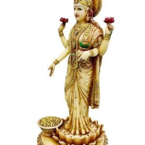 Sri Krishna Culture-New Big Beautiful Standing Laxmi -Height 10.5 Inches-Ivory Antique Finish-Resin for Home Decoration