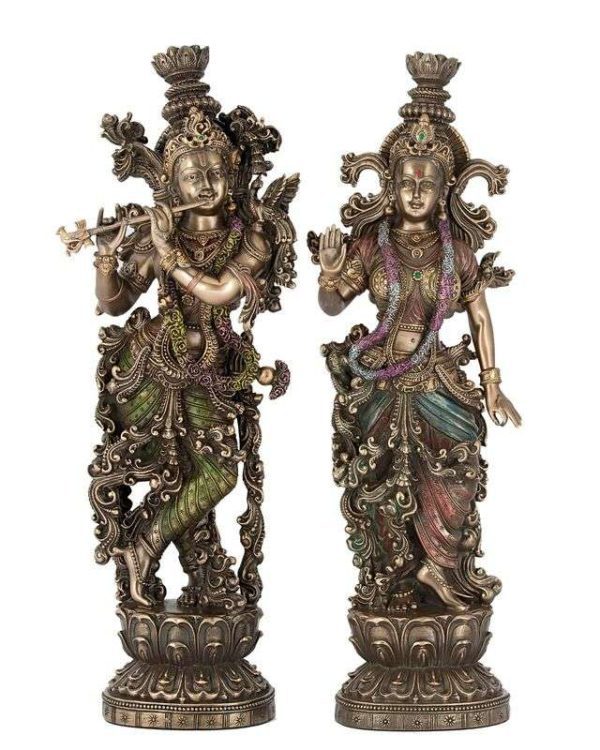 SrI Krishna CULTURE-Radha Krishna Pair-Height-15 Inches-for Home Decoration-Antique Finish-Resin