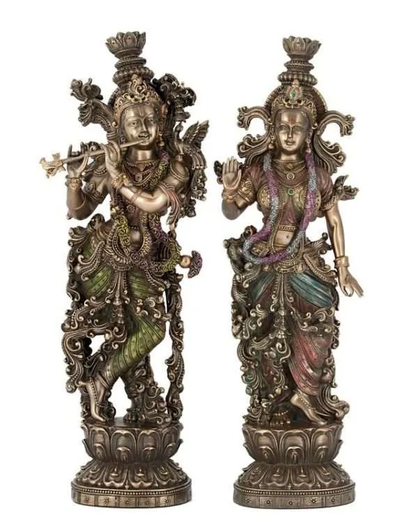 SrI Krishna CULTURE-Radha Krishna Pair-Height-15 Inches-for Home Decoration-Antique Finish-Resin