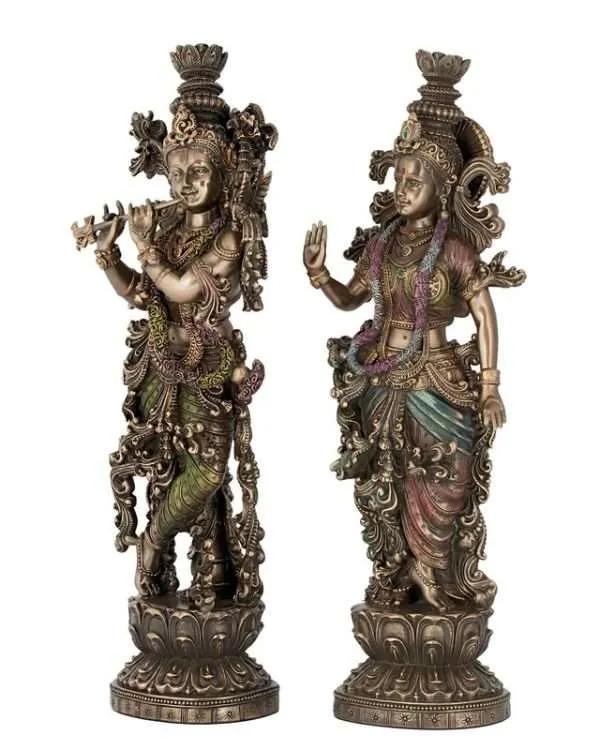 SrI Krishna CULTURE-Radha Krishna Pair-Height-15 Inches-for Home Decoration-Antique Finish-Resin - Image 2