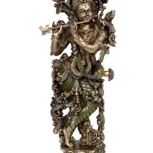 Sri Krishna Culture-Krishna Playing Flute Figurine-Height-15 Inches for Home Decoration-Antique Finish-Resin