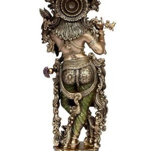 Sri Krishna Culture-Krishna Playing Flute Figurine-Height-15 Inches for Home Decoration-Antique Finish-Resin