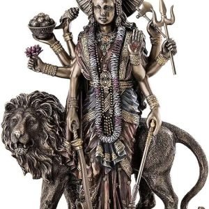 Sri Krishna Culture-New Big Beautiful Standing Durga Besides Lion-Height-12 Inches for Home Decoration -Antique Finish-Resin