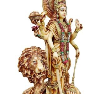 Sri Krishna Culture-New Big Beautiful Standing Durga Besides Lion-Height-12 Inches Showpiece for Home Decoration-Ivory Antique Finish-Resin