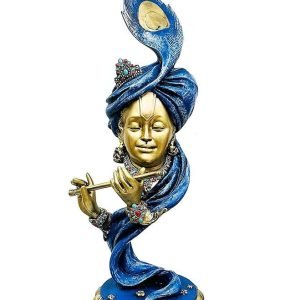SrI Krishna CULTURE-Large Beautiful Krishna Wearing Turban Playing Flute-Height-24 Inches-Multicoloured-Resin