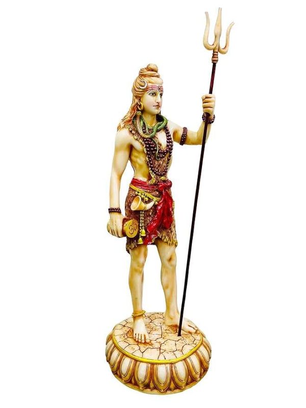 Sri Krishna Culture-New Very Large Standing Shiva Holding Trishul-Height-24 Inches-for Home Decoration-Ivory Antique Finish-Resin - Image 3