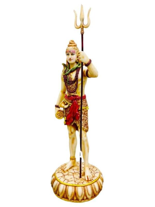 Sri Krishna Culture-New Very Large Standing Shiva Holding Trishul-Height-24 Inches-for Home Decoration-Ivory Antique Finish-Resin - Image 2