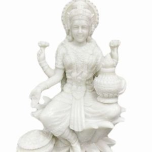 Sri Krishna Culture-New Small Laxmi On Lotus-Height-3 Inches-Marble White Finish-Car and Home Décor