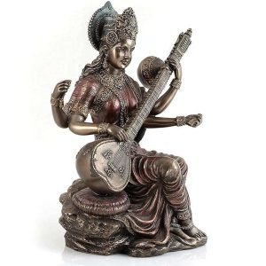 SrI Krishna CULTURE-New Large Sitting Saraswati Playing Sitar-Antique Finish-Height-6 Inches for Home Decoration