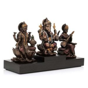 SrI Krishna CULTURE-New Regular Combo of Sitting Laxmi Ganesh and Saraswati-Home Decorative-Antique Finish-Length 8 Inches