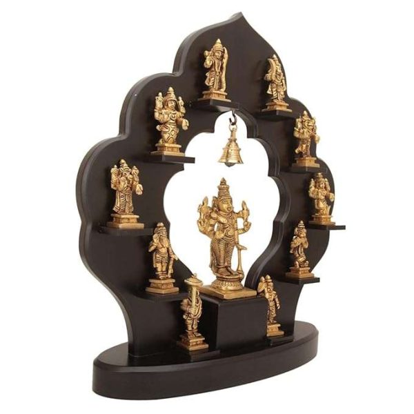 SrI Krishna CULTURE-Brass Vishnu Dashavtar-10 Avatar Incarnations of Vishnu with Frame-Height-15 Inches-Material-Brass and Wood-Home Decoration - Image 3