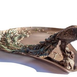 Sri Krishna Culture-Art Nouveau Style Prunus and Peacock Platter-Height-19 Inch-Cold Cast Resin-Flower-Platters for Decoration