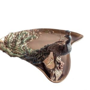Sri Krishna Culture-Art Nouveau Style Prunus and Peacock Platter-Height-19 Inch-Cold Cast Resin-Flower-Platters for Decoration
