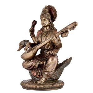 SrI Krishna CULTURE-New Large Sitting Saraswati Playing Sitar -Antique Finish-Height-25 Inches