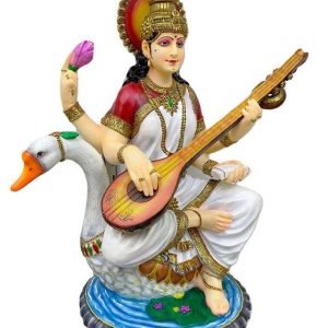 Sri Krishna Culture-New Large Sitting Saraswati Playing Sitar -Multicoloured-Height-25 Inches