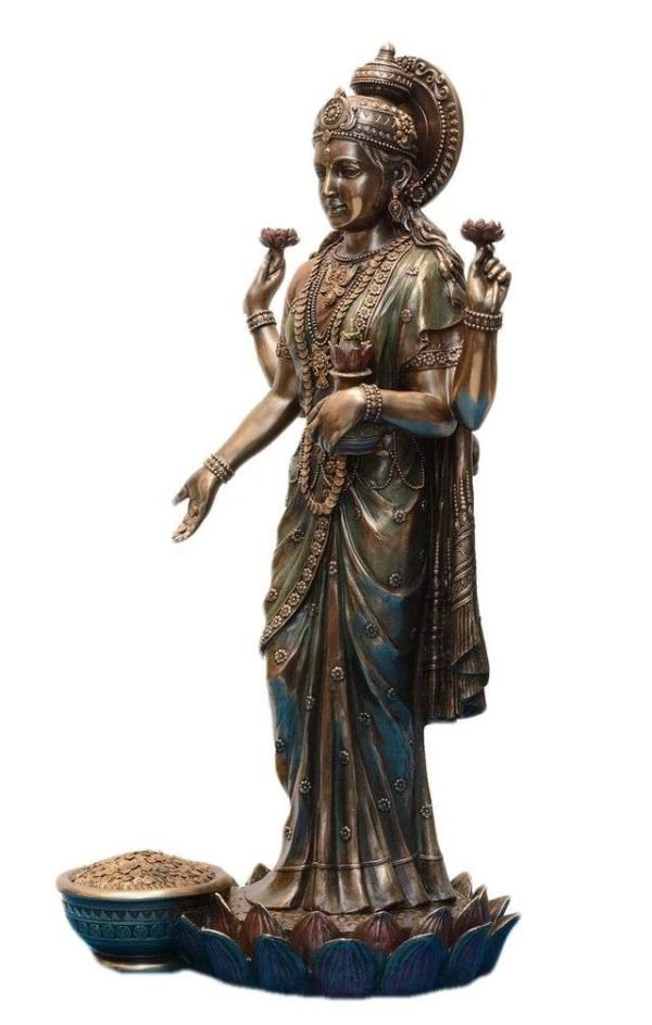 SrI Krishna CULTURE-New Large Standing Laxmi Ji with 4 Hands with Base-Height-27 Inches-Antique Finish - Image 3