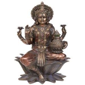 SrI Krishna CULTURE New Large Sitting Laxmi On Lotus- Antique Finish-Height-12 Inches-Showpiece for Home Decoration