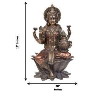 SrI Krishna CULTURE New Large Sitting Laxmi On Lotus- Antique Finish-Height-12 Inches-Showpiece for Home Decoration