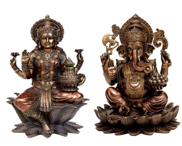 Sri Krishna Culture Laxmi and Ganesh-Set For Home and Gift-Height 12 Inches-Antique Finish