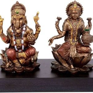 SrI Krishna CULTURE Set of Small Laxmi Ganesh for Home- Height-3 Inches-Resin-Antique Finish
