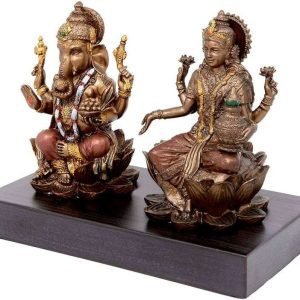 SrI Krishna CULTURE Set of Small Laxmi Ganesh for Home- Height-3 Inches-Resin-Antique Finish