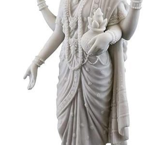 SrI Krishna CULTURE-New Big Beautiful Standing Laxmi On Lotus for Home Decoration-Height-10.5 inches-Glossy White Finish-Marble