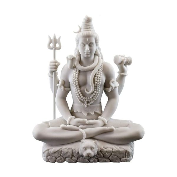 SrI Krishna CULTURE-New Small Shiv with 4 Hands-Height-3 Inches-Marble White Finish-for Car and Home Décor
