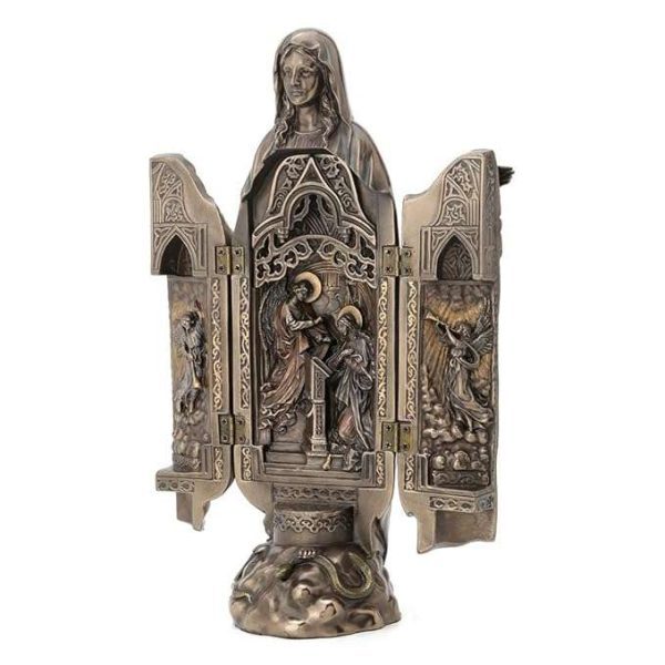Sri Krishna Culture- Lady of Grace Polyptych Sculpture of Annunciation-Cold Cast Bronze-Resin-Height-11 Inches Approx - Image 6