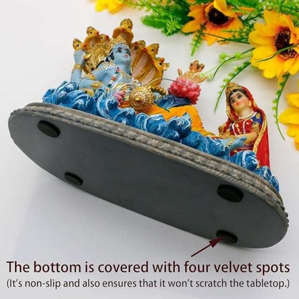 Sri Krishna Culture- Lord Vishnu on a Bed of Snakes With Lakshmi and Brahma Statue-Length-11 inches-Resin-Multicoloured - Image 5