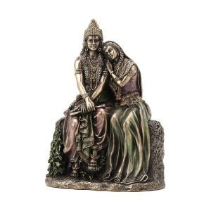 SrI Krishna Culture-Beautiful Radha Krishna On Rocks-Height-6.75 Inches-Antique Finish-Resin