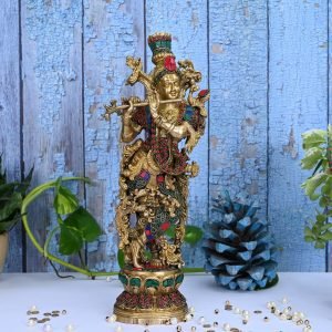 New 4D Full Carved Krishna Murti/Idol/Statue-Height-15 Inches,Material-Brass With Stonework